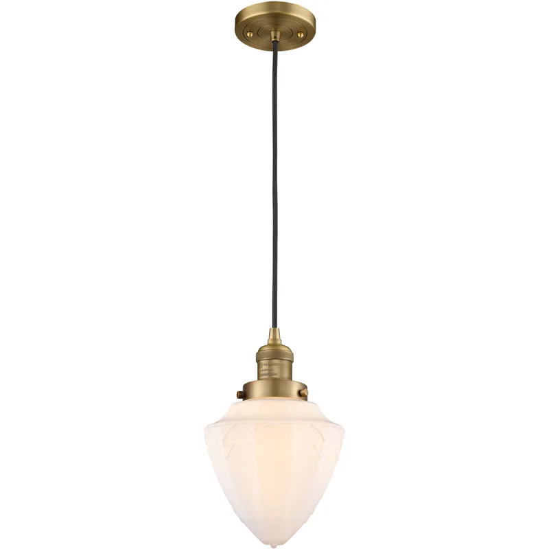 Franklin Restoration Bullet LED 7 inch Brushed Brass Mini Pendant Ceiling Light in Matte White
