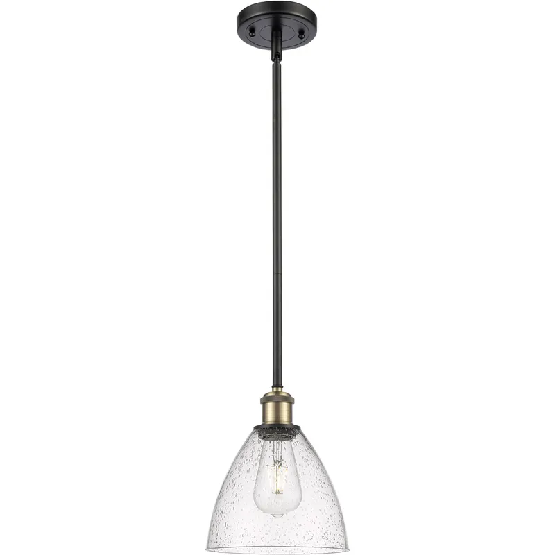 Ballston Dome LED 7.5 inch Black Antique Brass Mini Pendant Ceiling Light in Seedy Glass