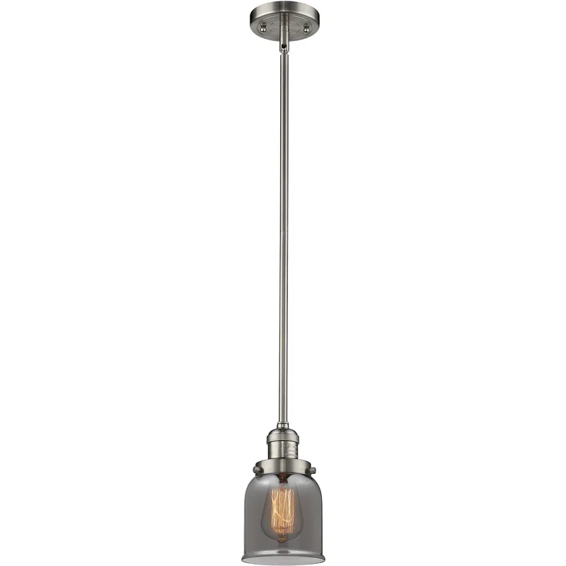 Franklin Restoration Bell LED 5 inch Brushed Satin Nickel Mini Pendant Ceiling Light in Light Smoke Glass, Franklin Restoration