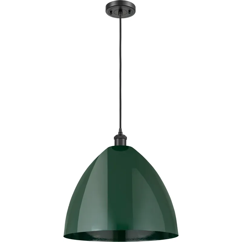 Ballston Plymouth Dome LED 16 inch Matte Black Mini Pendant Ceiling Light in Black Textured, Matte Green