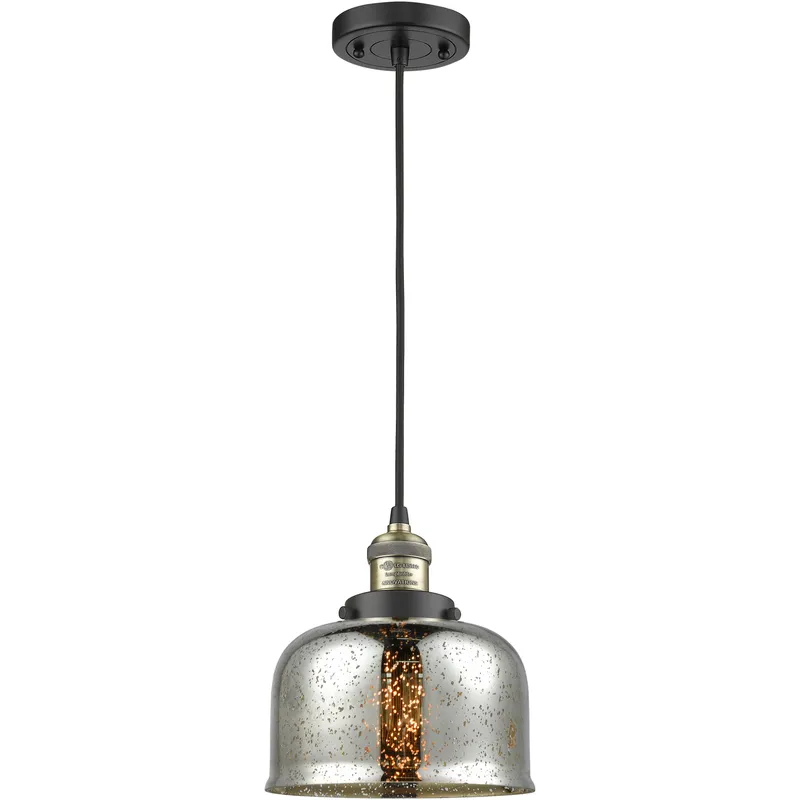 Franklin Restoration Bell LED 8 inch Black Antique Brass Mini Pendant Ceiling Light in Silver Plated Mercury, Franklin Restoration