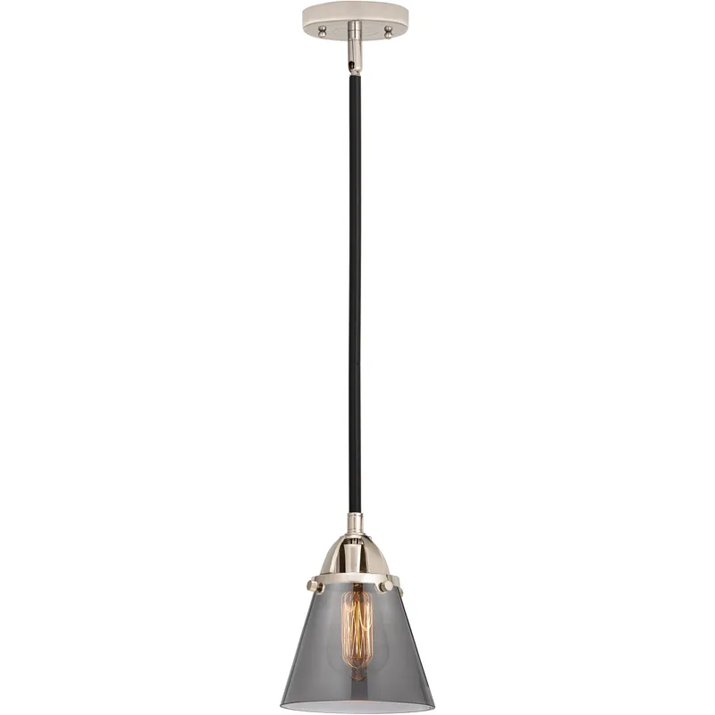 Nouveau 2 Cone 1 Light 6.25 inch Black Polished Nickel Mini Pendant Ceiling Light in Bulb Not Included, Light Smoke Glass