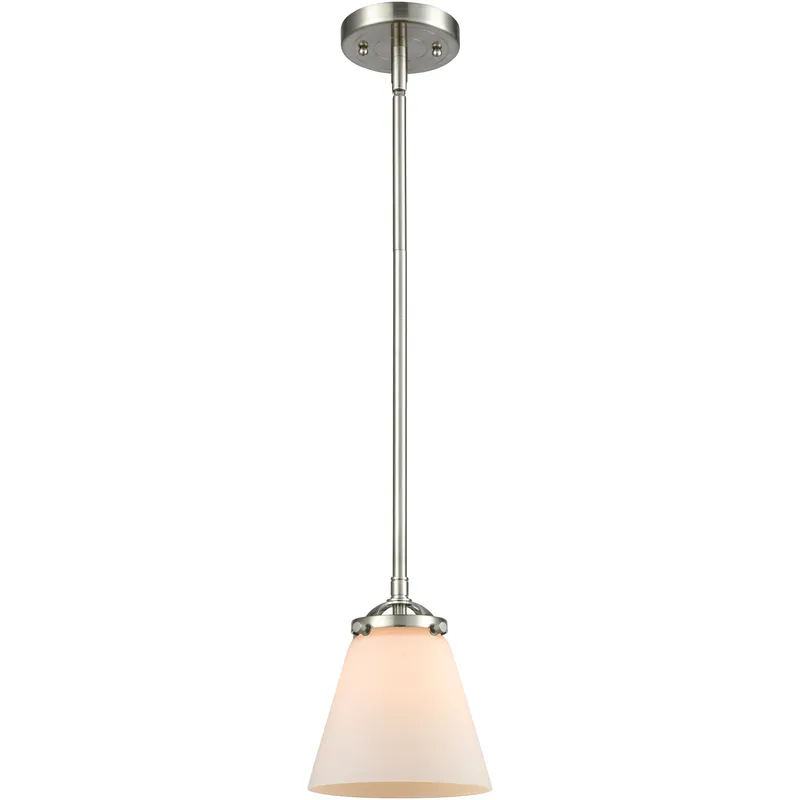 Nouveau Cone 1 Light 6.25 inch Brushed Satin Nickel Mini Pendant Ceiling Light in Incandescent, Matte White, Nouveau