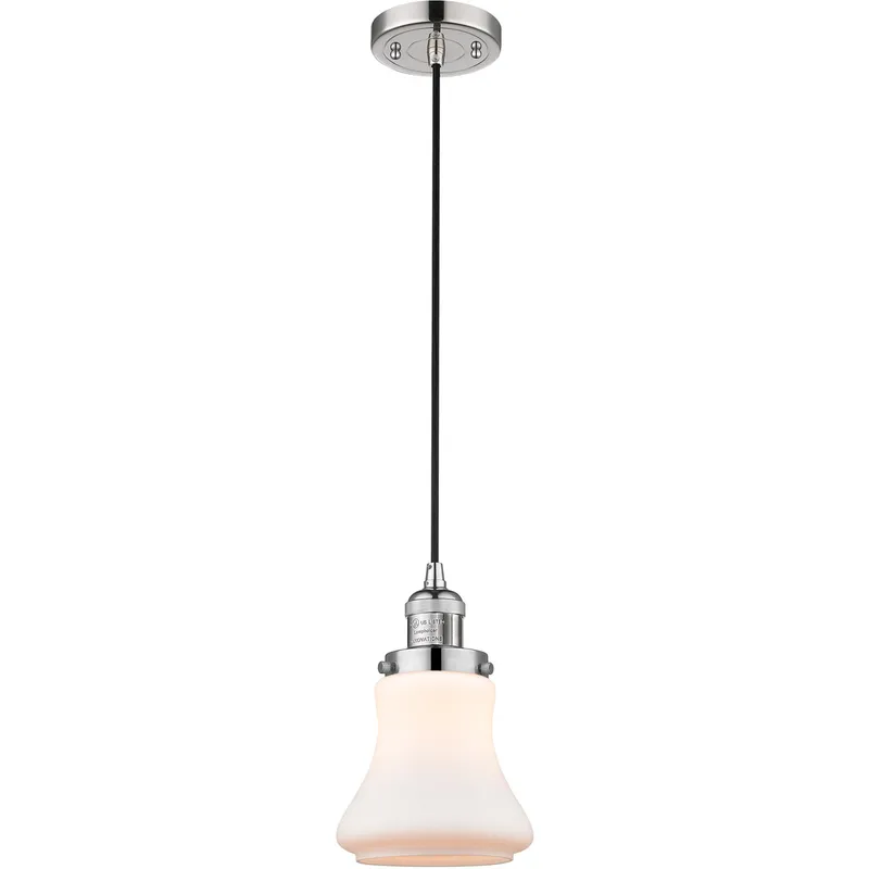 Franklin Restoration Bellmont LED 6 inch Polished Nickel Mini Pendant Ceiling Light in Matte White Glass, Franklin Restoration