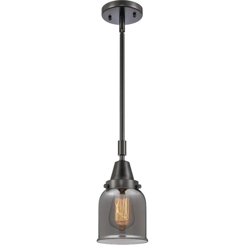 Franklin Restoration Small Bell LED 5 inch Matte Black Mini Pendant Ceiling Light in Plated Smoke Glass