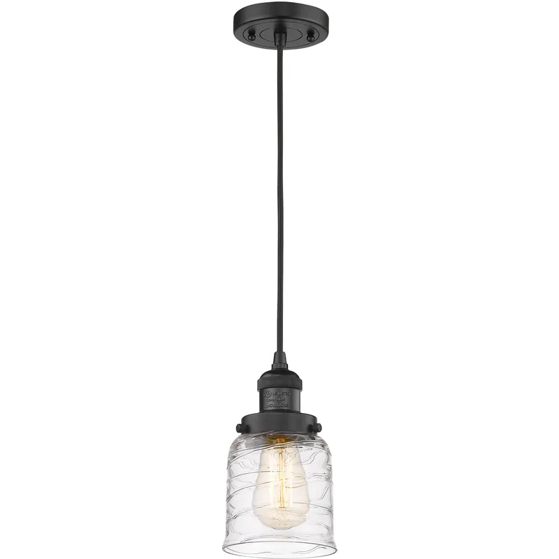 Franklin Restoration Bell LED 5 inch Matte Black Mini Pendant Ceiling Light in Deco Swirl