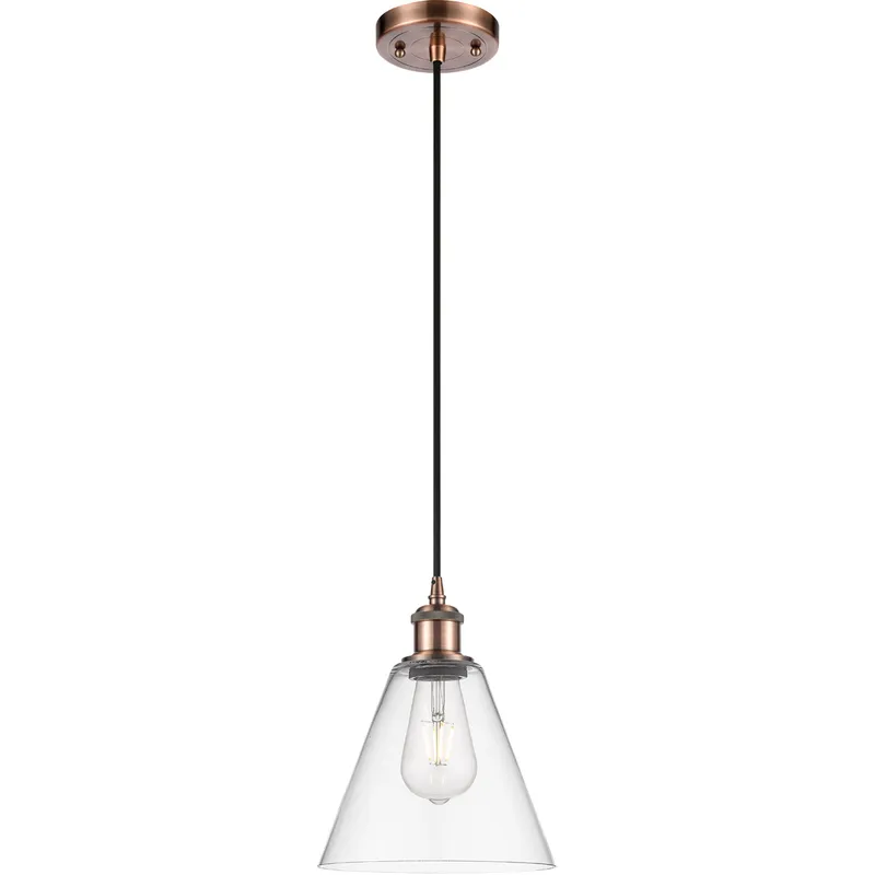 Ballston Cone 1 Light 8 inch Antique Copper Mini Pendant Ceiling Light in Clear Glass