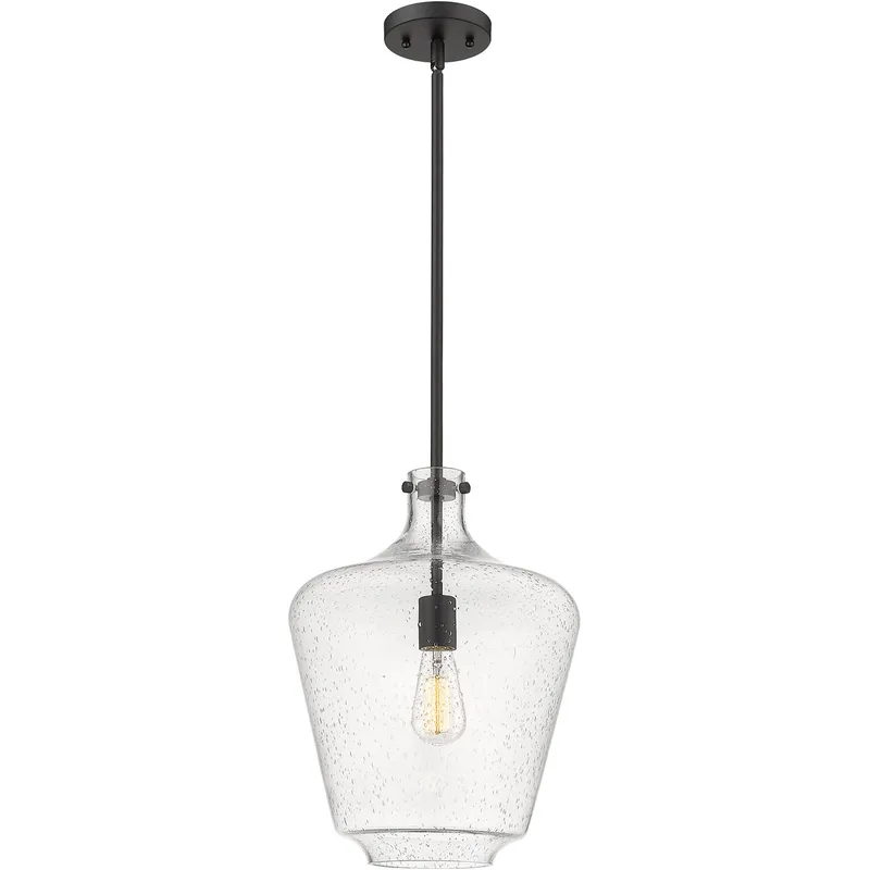 Lowell 1 Light 12 inch Matte Black Mini Pendant Ceiling Light in Seedy Glass