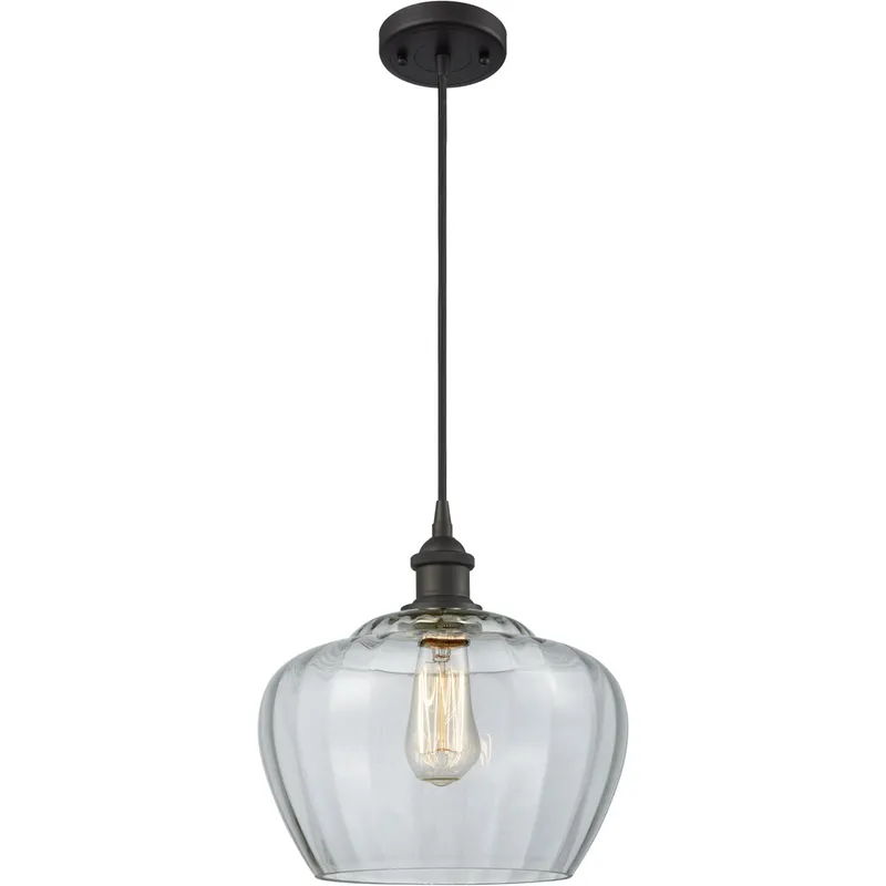 Ballston Large Fenton 1 Light 11 inch Oil Rubbed Bronze Mini Pendant Ceiling Light in Clear Glass, Ballston