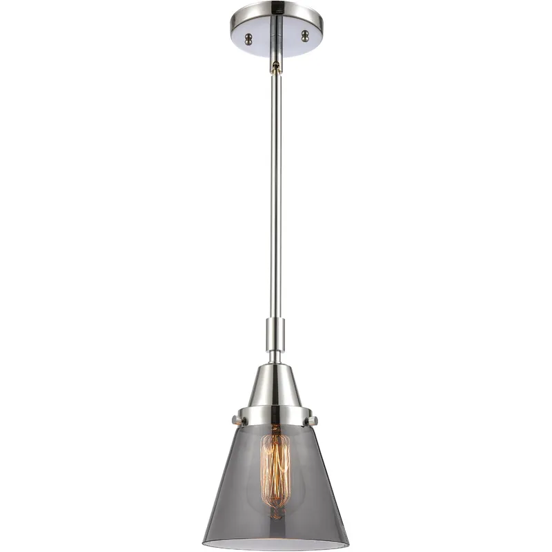 Franklin Restoration Small Cone LED 6 inch Polished Chrome Mini Pendant Ceiling Light in Plated Smoke Glass