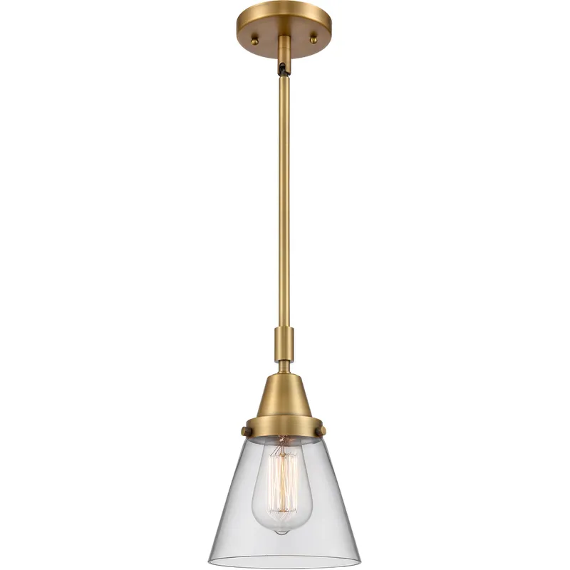 Franklin Restoration Small Cone LED 6 inch Brushed Brass Mini Pendant Ceiling Light in Clear Glass