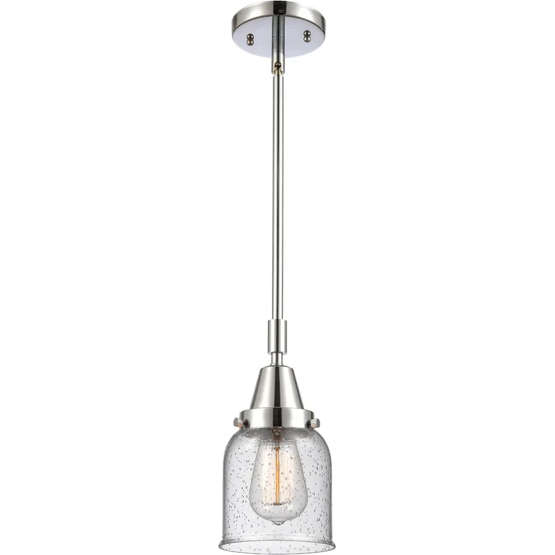 Franklin Restoration Small Bell LED 5 inch Polished Chrome Mini Pendant Ceiling Light in Seedy Glass