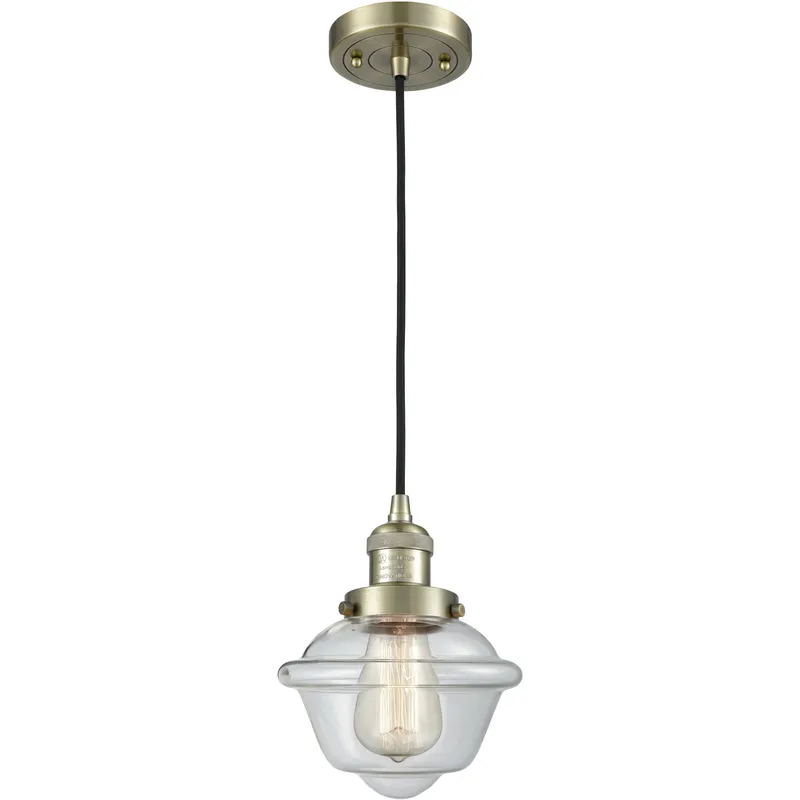 Franklin Restoration Oxford LED 7.5 inch Antique Brass Mini Pendant Ceiling Light in Clear, Franklin Restoration