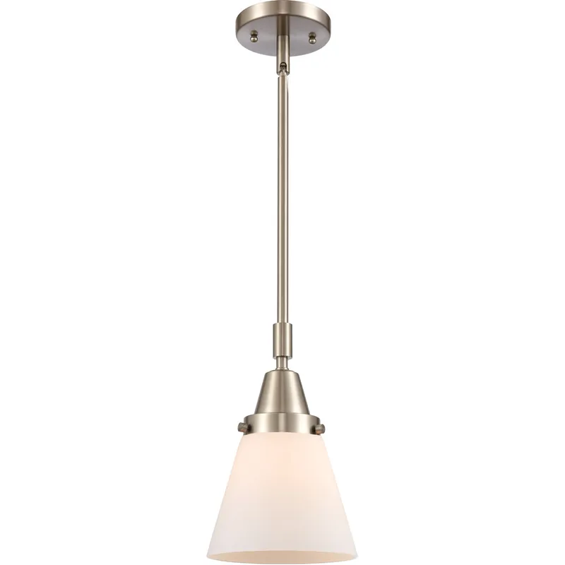 Franklin Restoration Small Cone LED 6 inch Brushed Satin Nickel Mini Pendant Ceiling Light in Matte White Glass
