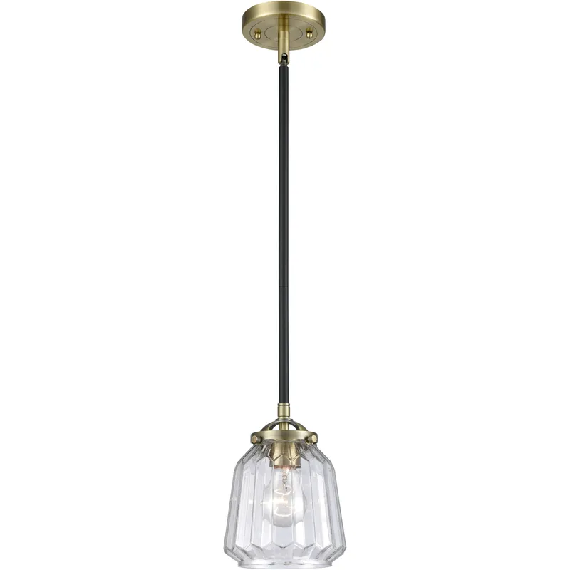 Nouveau Chatham LED 6 inch Black Antique Brass Mini Pendant Ceiling Light in Clear, Nouveau