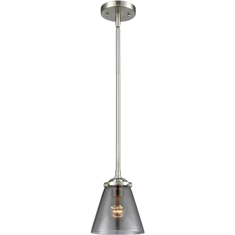Nouveau Cone 1 Light 6.25 inch Brushed Satin Nickel Mini Pendant Ceiling Light in Bulb Not Included, Light Smoke Glass, Nouveau