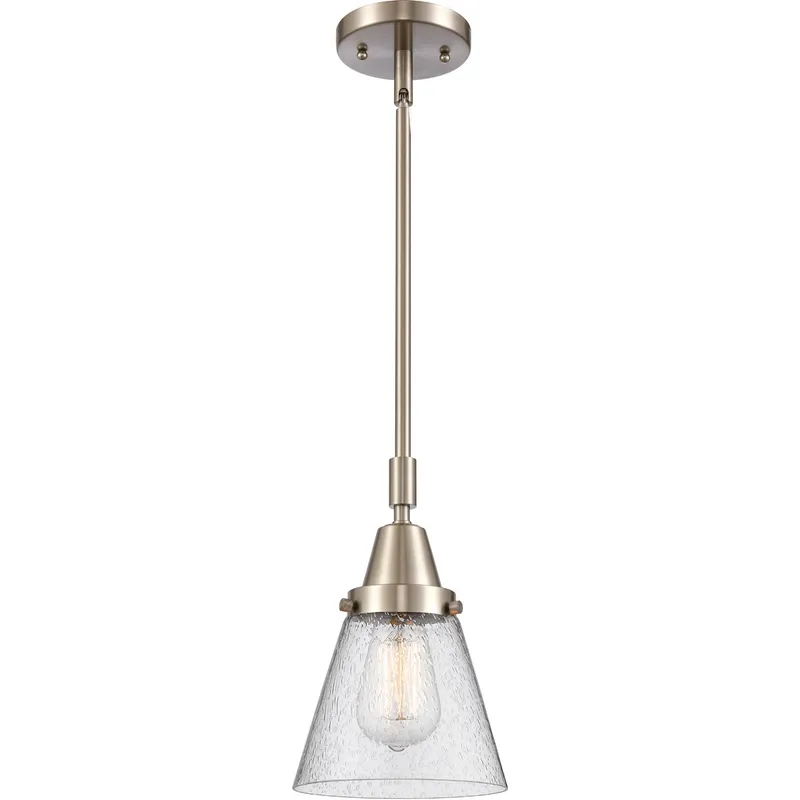 Franklin Restoration Small Cone LED 6 inch Brushed Satin Nickel Mini Pendant Ceiling Light in Seedy Glass
