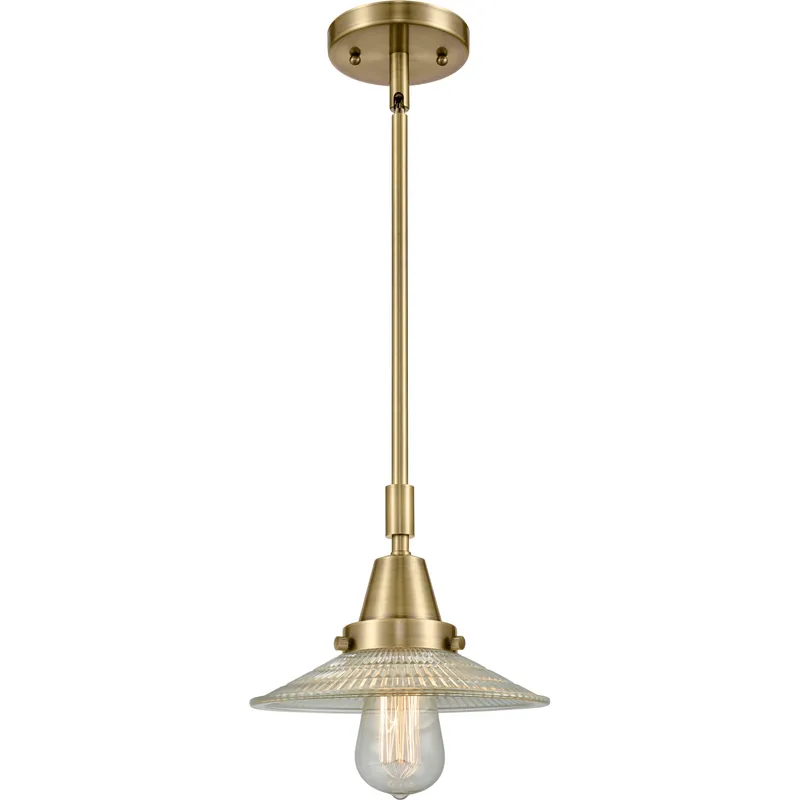 Franklin Restoration Halophane LED 8.5 inch Antique Brass Mini Pendant Ceiling Light in Clear Halophane Glass