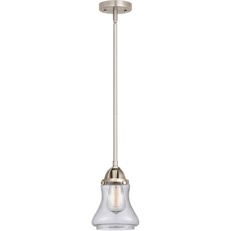 Nouveau 2 Bellmont 1 Light 6 inch Brushed Satin Nickel Mini Pendant Ceiling Light in Seedy Glass