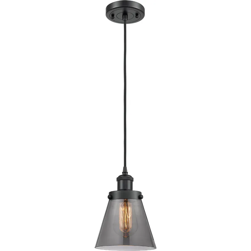 Ballston Small Cone LED 6 inch Matte Black Mini Pendant Ceiling Light in Plated Smoke Glass, Ballston