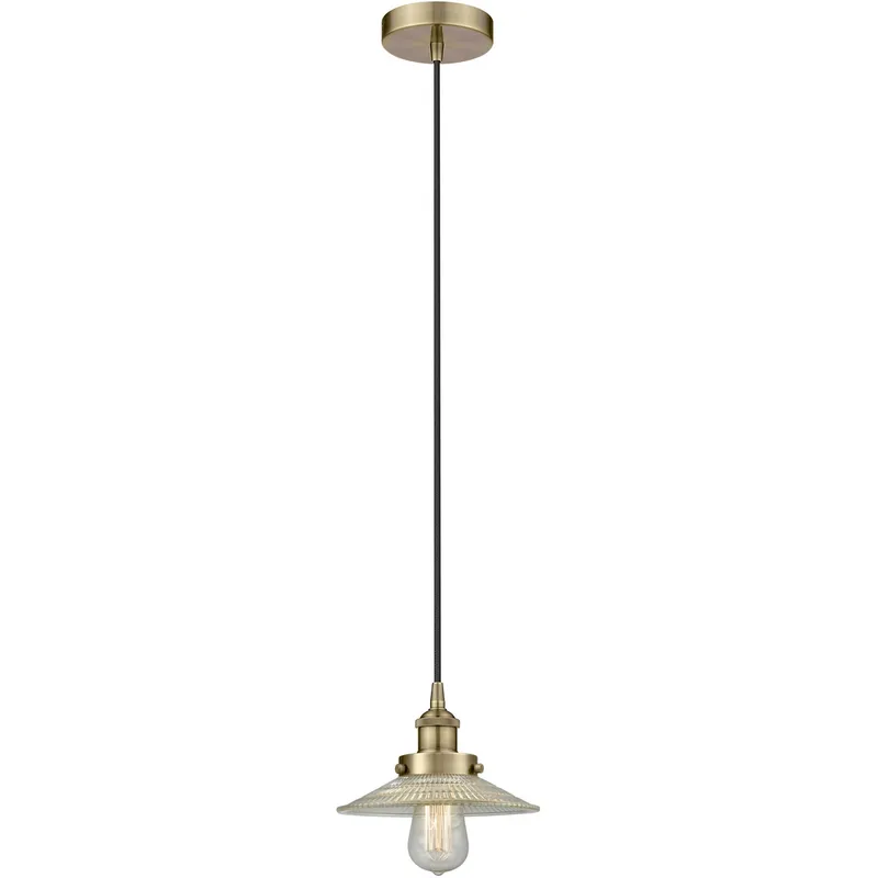 Edison Halophane LED 9 inch Antique Brass Mini Pendant Ceiling Light