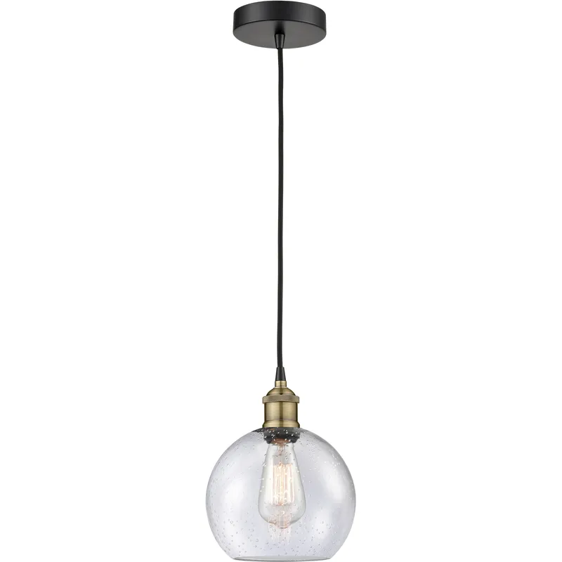 Athens 1 Light 8 inch Black Antique Brass Mini Pendant Ceiling Light in Seedy Glass