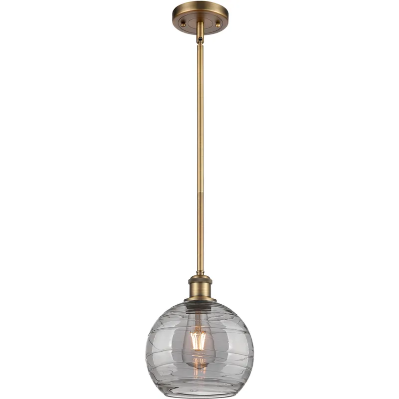Ballston Athens Deco Swirl 1 Light 8 inch Brushed Brass Stem Hung Mini Pendant Ceiling Light