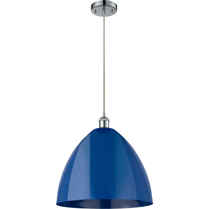 Ballston Plymouth Dome LED 16 inch Polished Chrome Mini Pendant Ceiling Light in Silver, Matte Blue