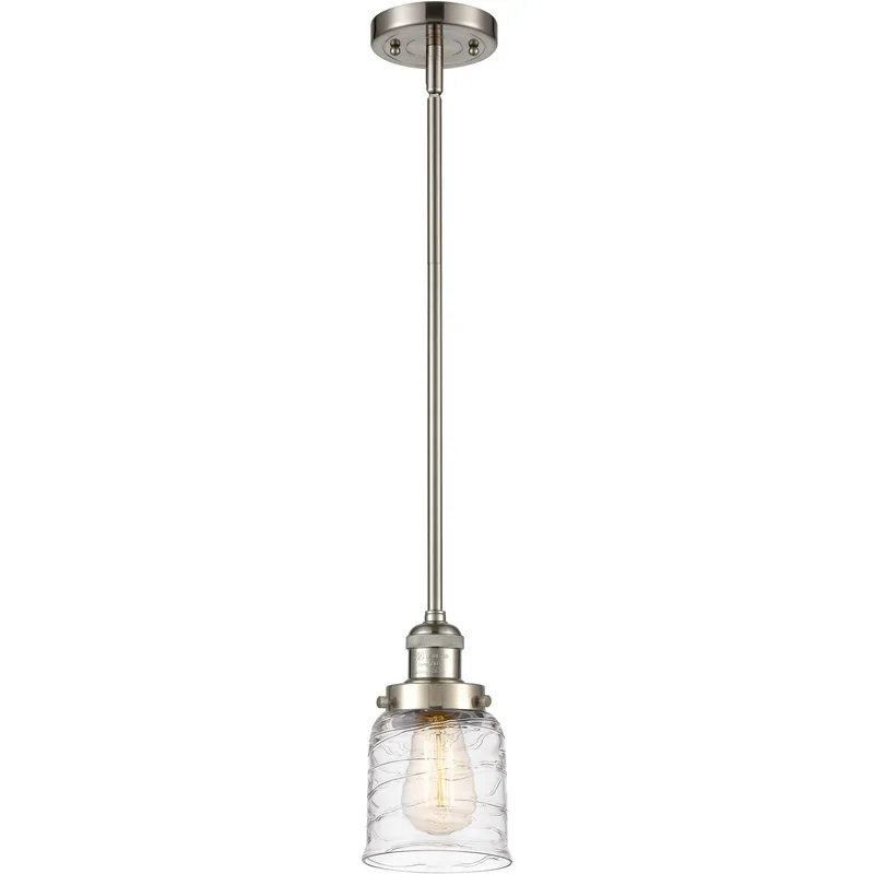 Franklin Restoration Bell LED 5 inch Brushed Satin Nickel Mini Pendant Ceiling Light in Deco Swirl