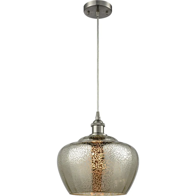 Ballston Large Fenton 1 Light 11 inch White and Polished Chrome Mini Pendant Ceiling Light in Mercury Glass, Ballston