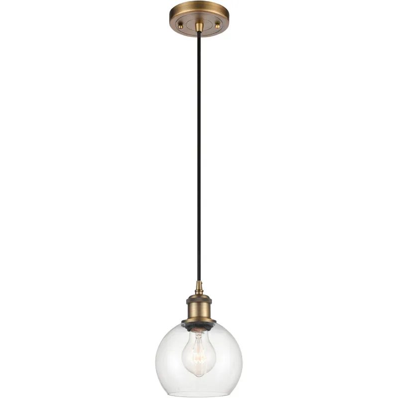 Ballston Athens 1 Light 6 inch Brushed Brass Mini Pendant Ceiling Light in Clear Glass