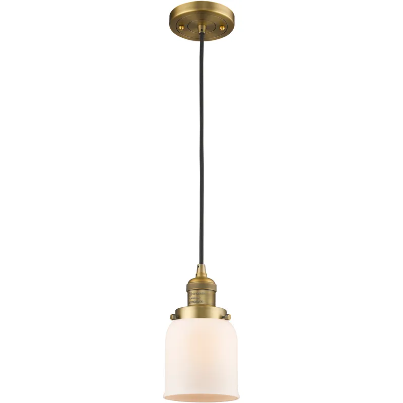 Franklin Restoration Bell LED 5 inch Brushed Brass Mini Pendant Ceiling Light in Matte White, Franklin Restoration
