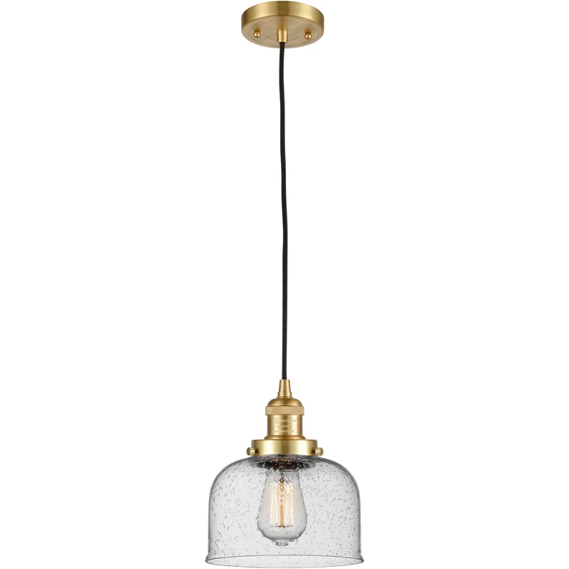Franklin Restoration Bell 1 Light 8 inch Satin Gold Mini Pendant Ceiling Light in Incandescent, Seedy, Franklin Restoration