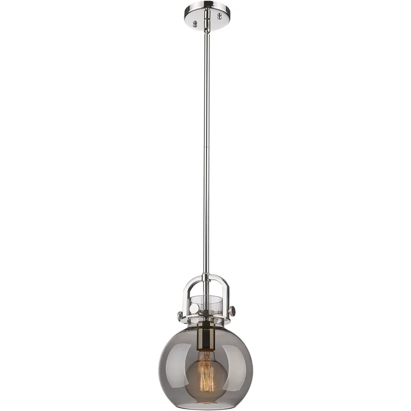 Newton Sphere 1 Light 8 inch Polished Nickel Mini Pendant Ceiling Light in Light Smoke Glass