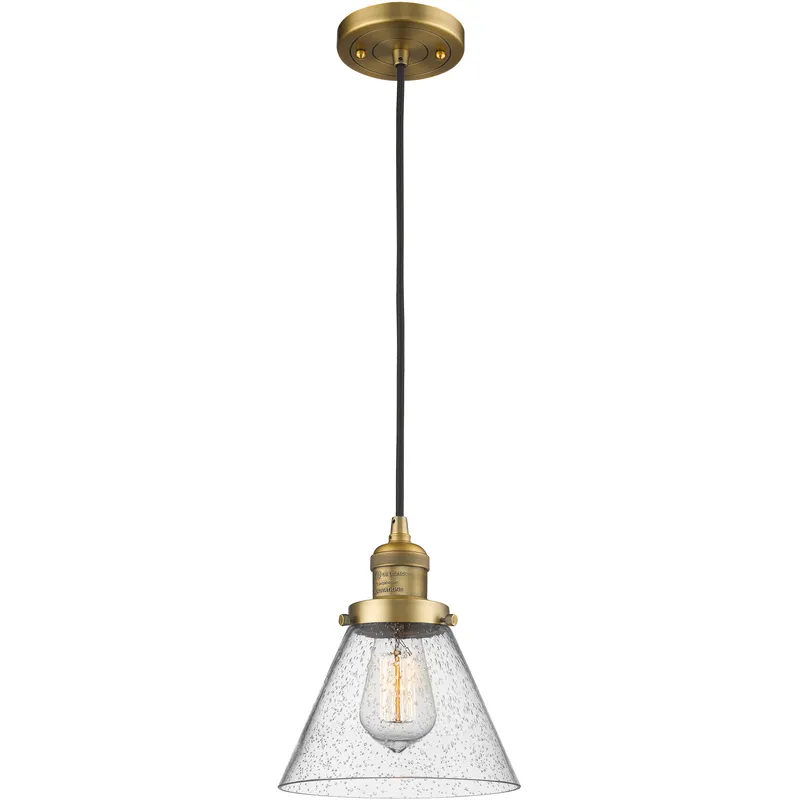 Franklin Restoration Cone 1 Light 8 inch Brushed Brass Mini Pendant Ceiling Light in Incandescent, Seedy, Franklin Restoration