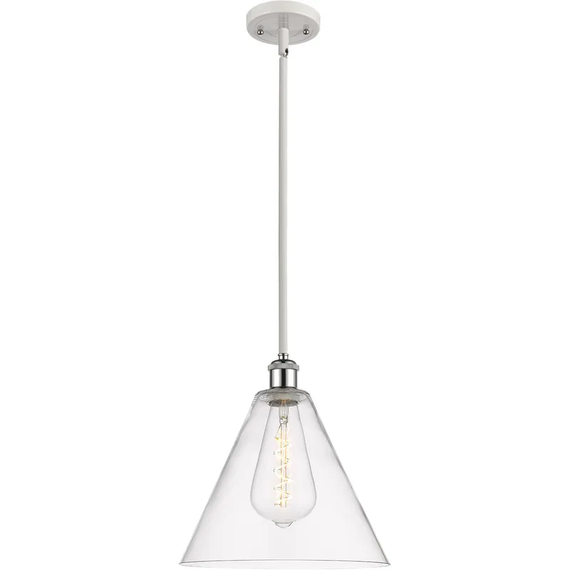 Ballston Cone 1 Light 12 inch White and Polished Chrome Mini Pendant Ceiling Light in Clear Glass
