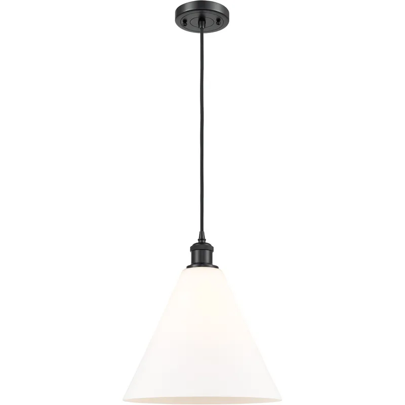 Ballston Cone 1 Light 12 inch Matte Black Mini Pendant Ceiling Light in Matte White Glass