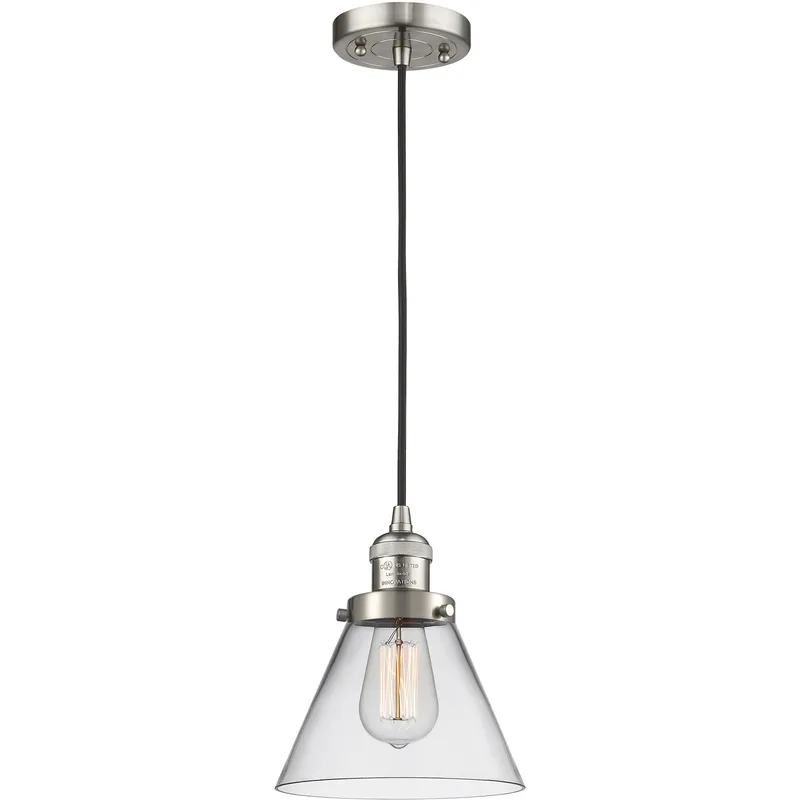 Franklin Restoration Cone LED 8 inch Brushed Satin Nickel Mini Pendant Ceiling Light in Clear, Franklin Restoration