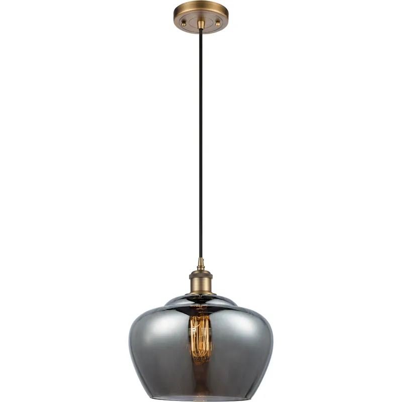 Ballston Large Fenton 1 Light 11 inch Brushed Brass Mini Pendant Ceiling Light in Black Textured, Light Smoke Glass, Ballston