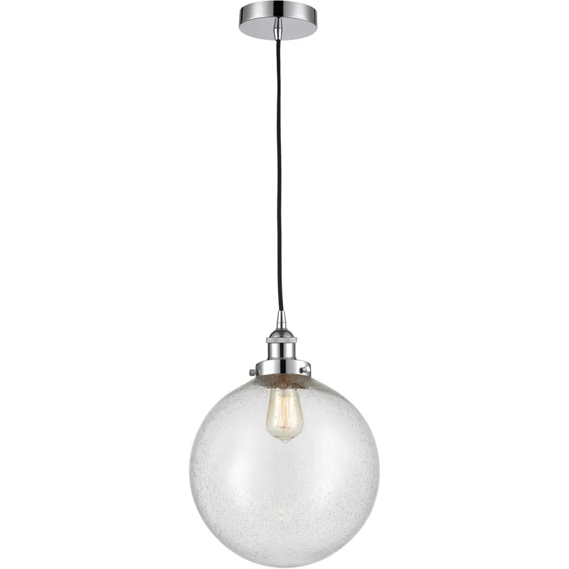 Edison Beacon LED 12 inch Polished Chrome Mini Pendant Ceiling Light in Seedy Glass