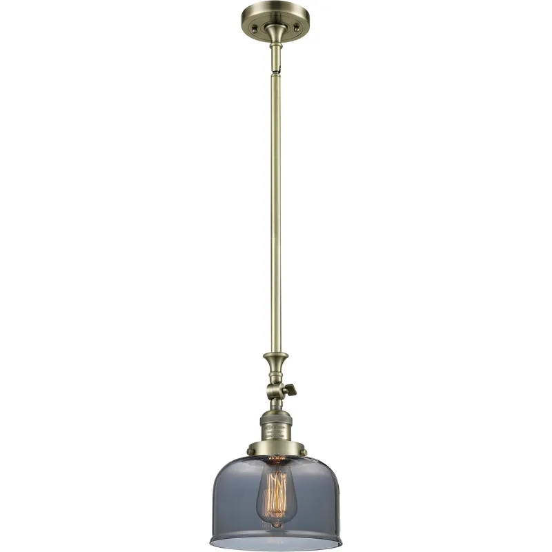 Franklin Restoration Bell 1 Light 8 inch Antique Brass Mini Pendant Ceiling Light in Bulb Not Included, Light Smoke Glass, Franklin Restoration