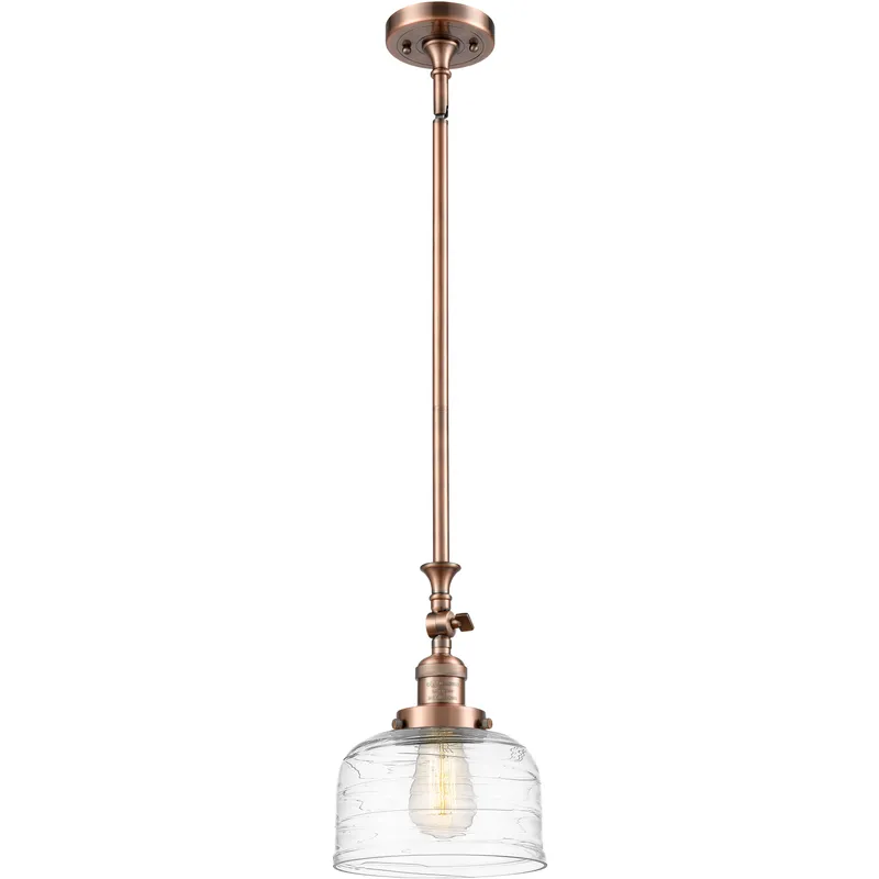 Franklin Restoration Bell LED 8 inch Antique Copper Mini Pendant Ceiling Light in Clear Deco Swirl