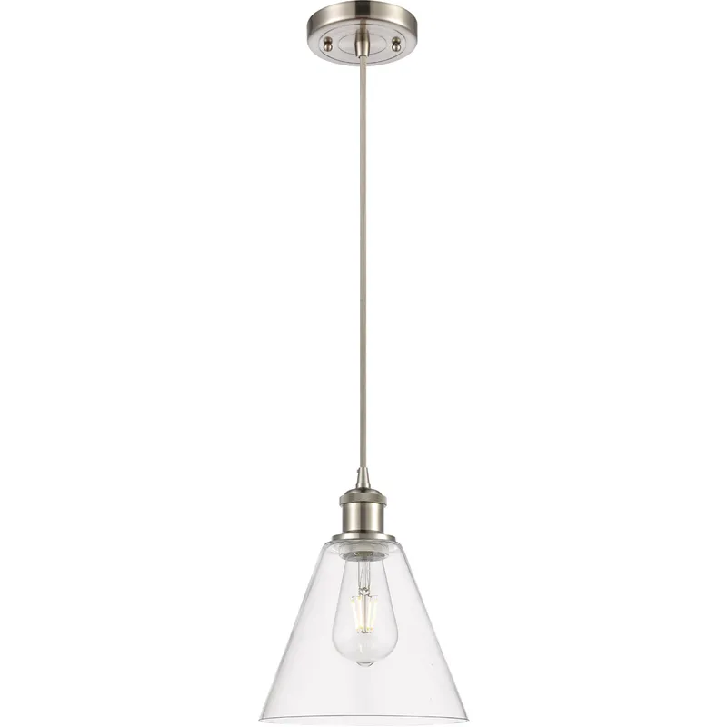 Ballston Cone 1 Light 8 inch Brushed Satin Nickel Mini Pendant Ceiling Light in Clear Glass