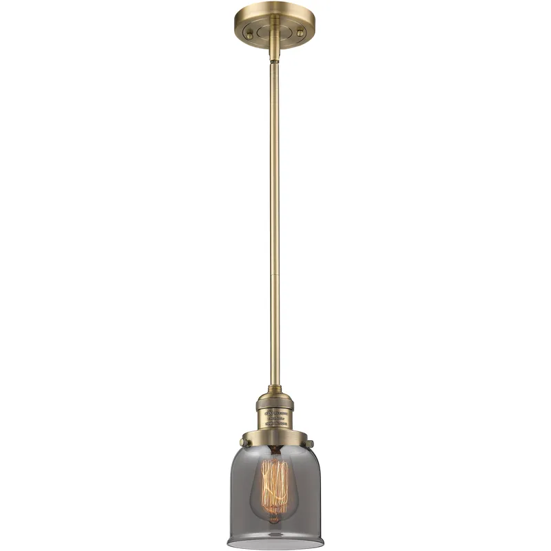 Franklin Restoration Bell LED 5 inch Brushed Brass Mini Pendant Ceiling Light in Light Smoke Glass, Franklin Restoration