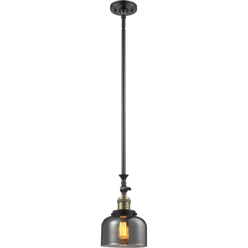 Franklin Restoration Bell 1 Light 8 inch Black Antique Brass Mini Pendant Ceiling Light in Bulb Not Included, Light Smoke Glass, Franklin Restoration