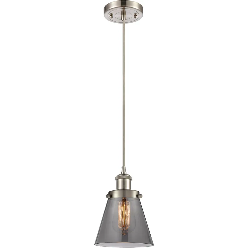 Ballston Small Cone LED 6 inch Brushed Satin Nickel Mini Pendant Ceiling Light in Plated Smoke Glass, Ballston
