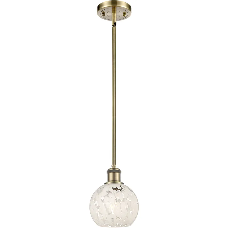 Ballston White Mouchette 1 Light 6 inch Antique Brass Stem Hung Mini Pendant Ceiling Light