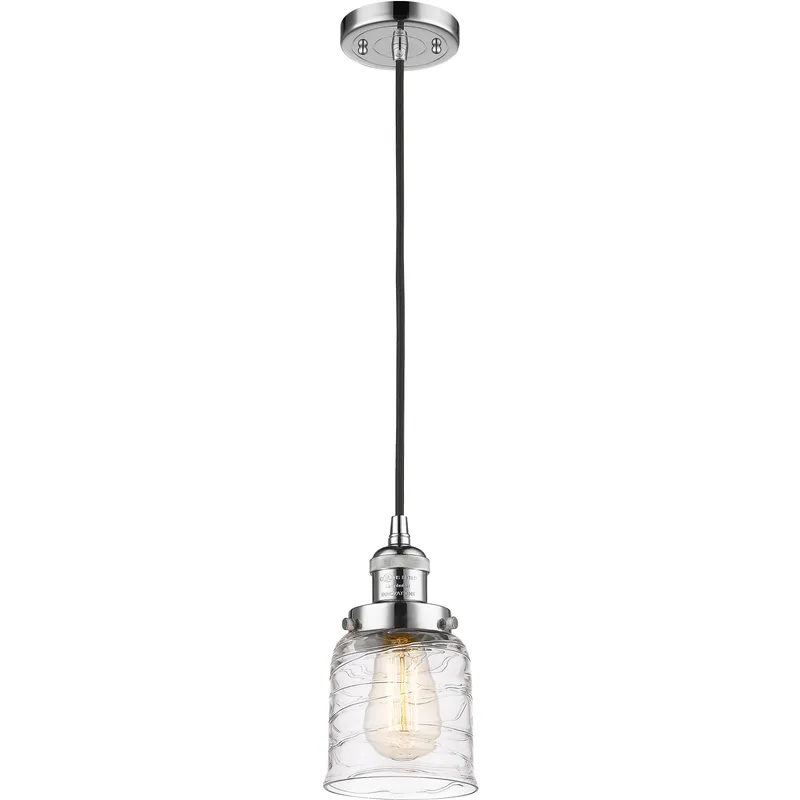 Franklin Restoration Bell LED 5 inch Polished Chrome Mini Pendant Ceiling Light in Deco Swirl