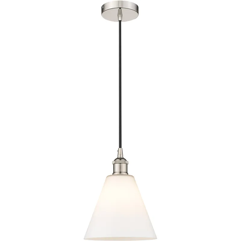 Edison Cone LED 8 inch Polished Nickel Mini Pendant Ceiling Light in Matte White Glass