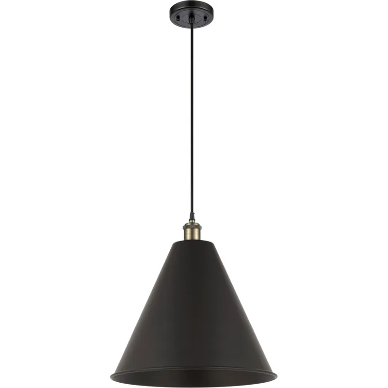 Ballston Cone LED 16 inch Black Antique Brass Mini Pendant Ceiling Light